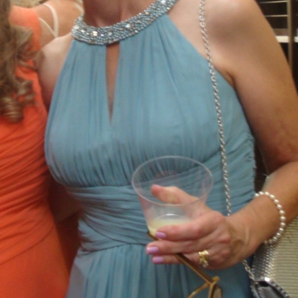 Chiffon Slate Blue Gown with flowy tiers Size 4 - Picture 3 of 11